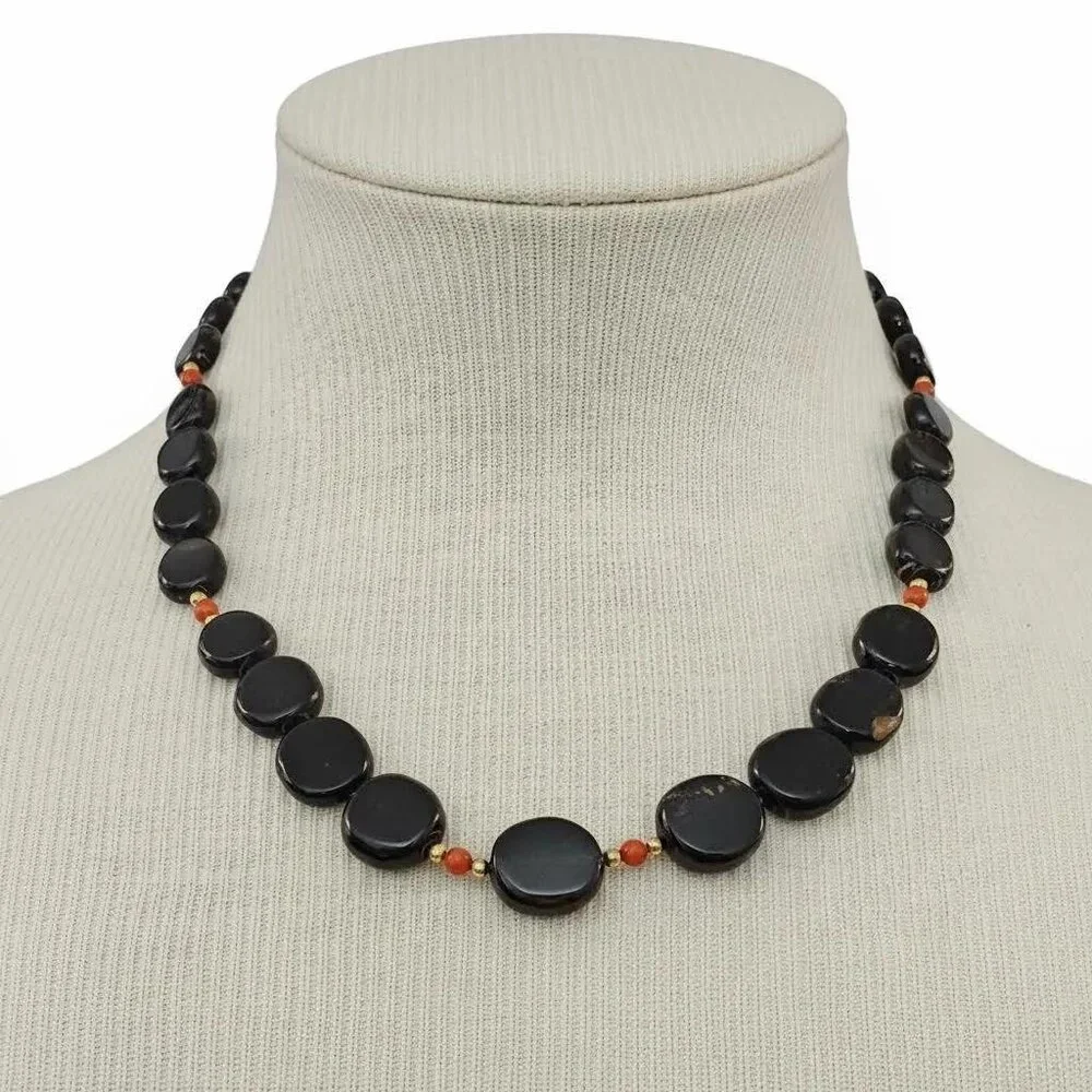 Black Coral Gold Filled Bead Necklace Graduated Strand Screw Barrel Clasp J460 - Picture 12 of 12